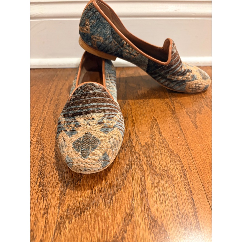 VTG Ramon Tenza Blue Brown Tapestry Loafers Womens 8.5 Flats Made in Spain Artsy